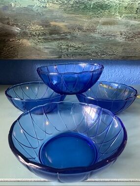 4 Vintage Cobalt Newport 5 1/2" Berry Bowl by Hazel Atlas 1930s Depression Glass